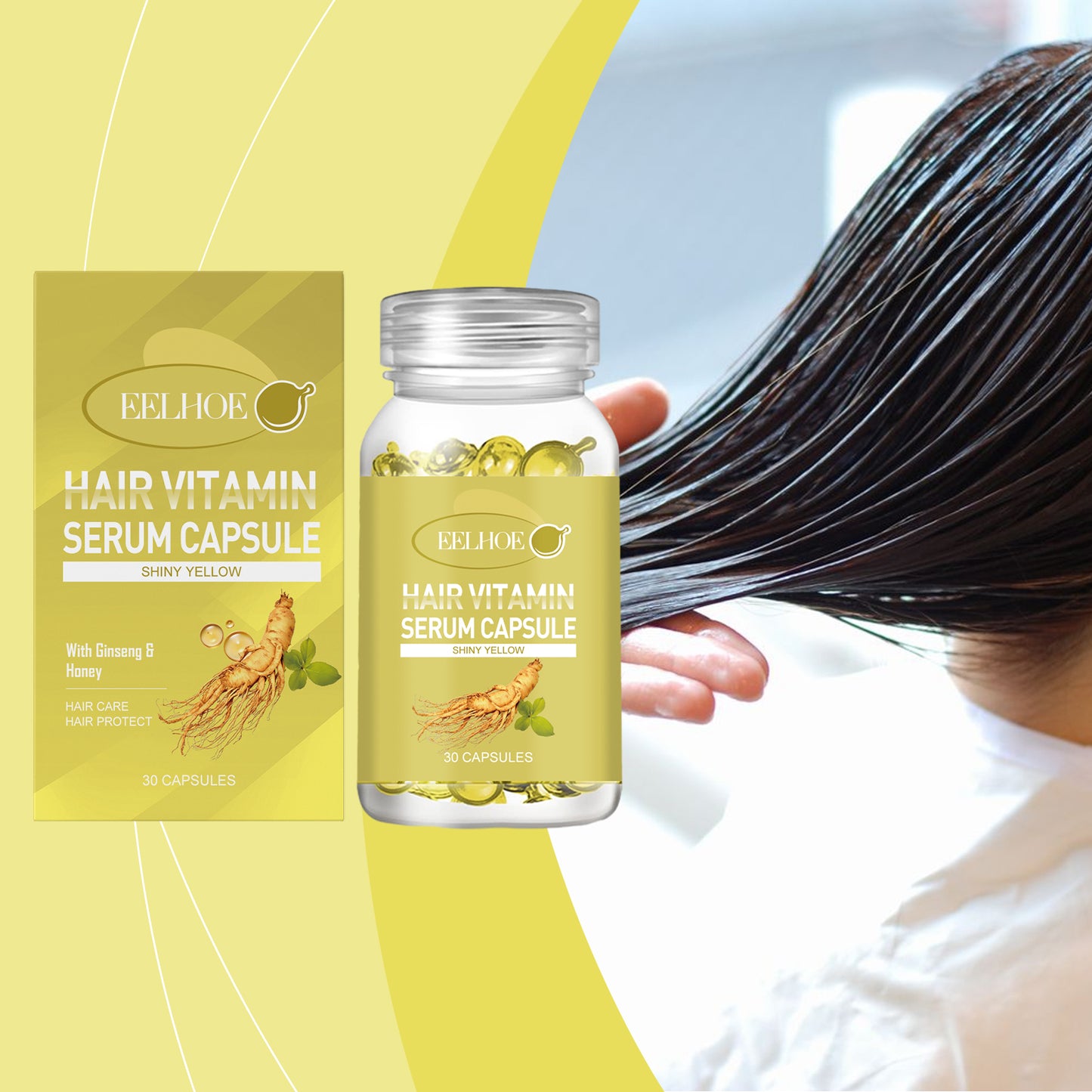 Hair Oil Capsules for Dry Frizzy Hair - Nourishing Ginseng & Honey Serum