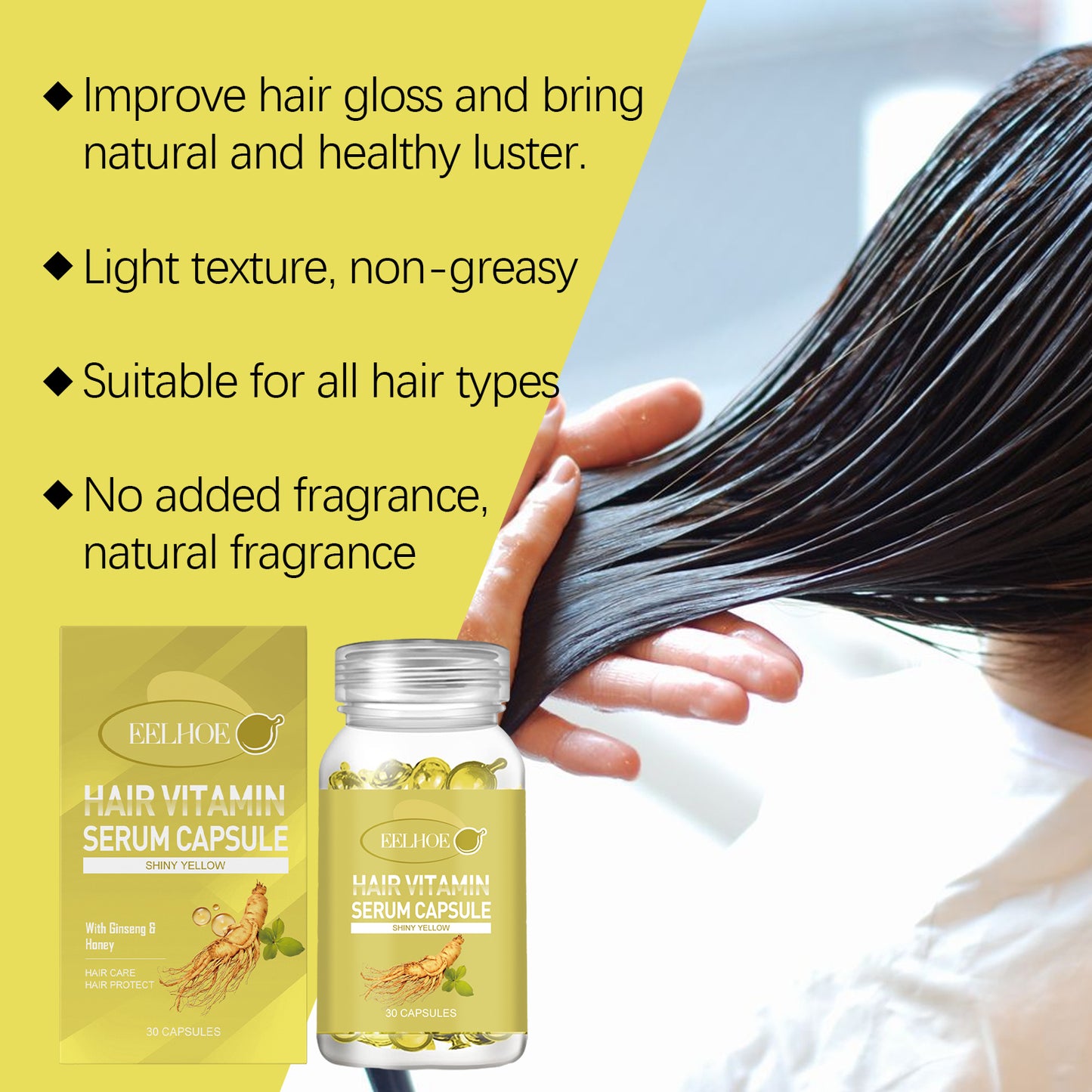 Hair Oil Capsules for Dry Frizzy Hair - Nourishing Ginseng & Honey Serum