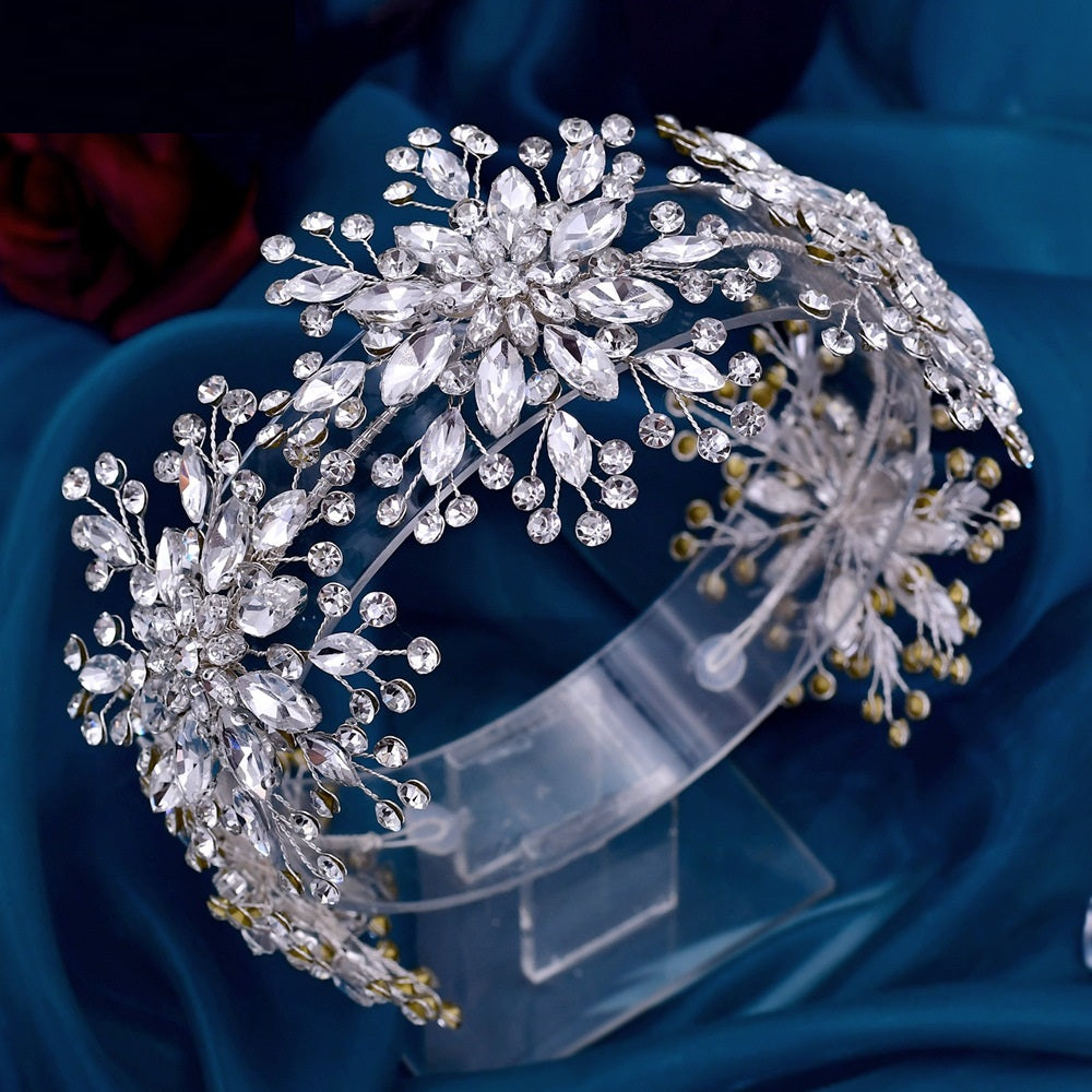 3D Flower Rhinestone Hair Band - Silver
