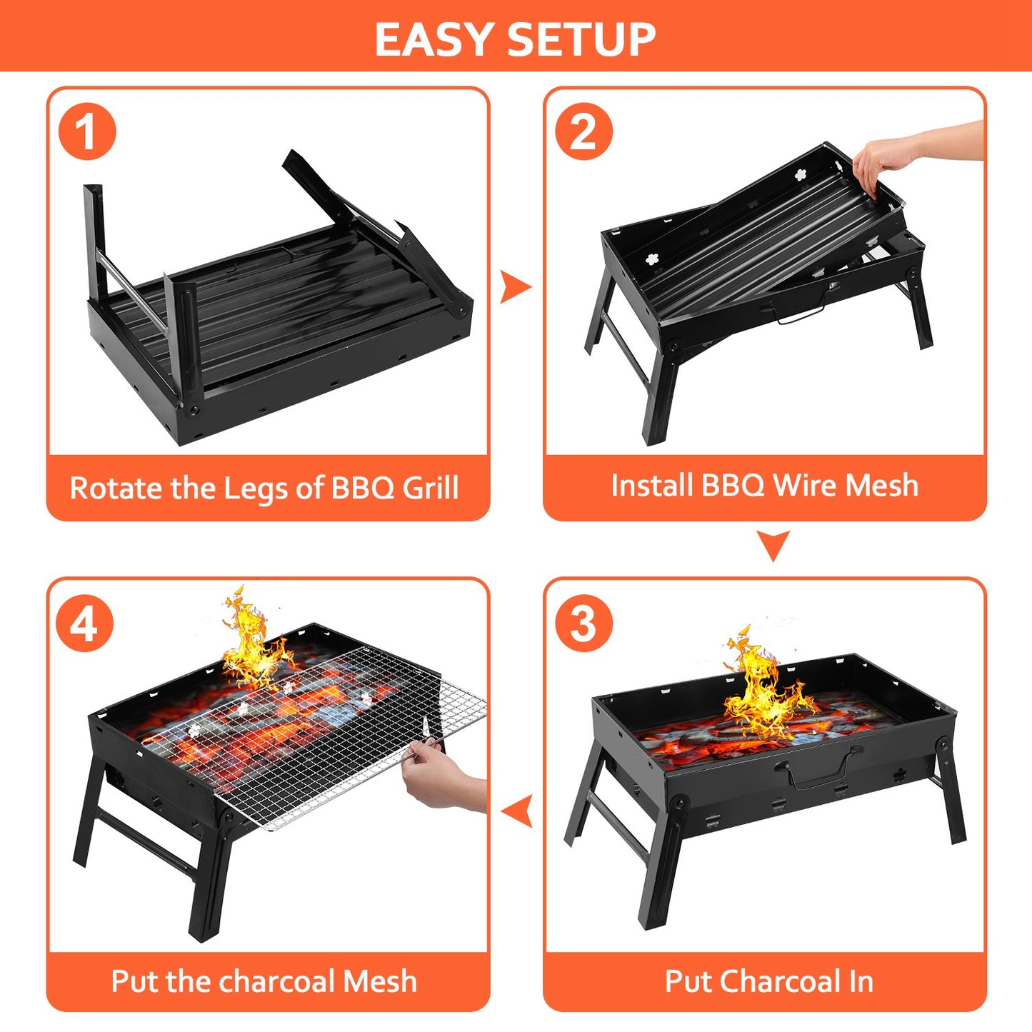 Portable Foldable Charcoal BBQ Grill for Camping & Outdoor Use