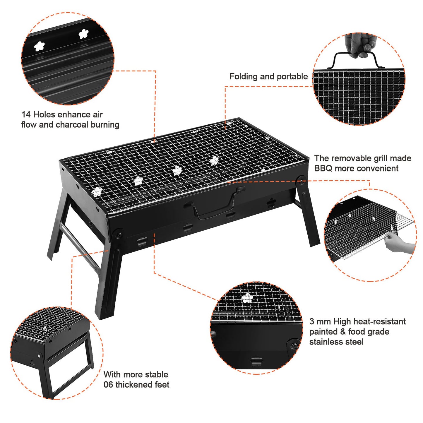 Portable Foldable Charcoal BBQ Grill for Camping & Outdoor Use