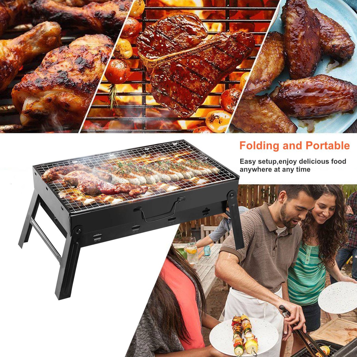 Portable Foldable Charcoal BBQ Grill for Camping & Outdoor Use