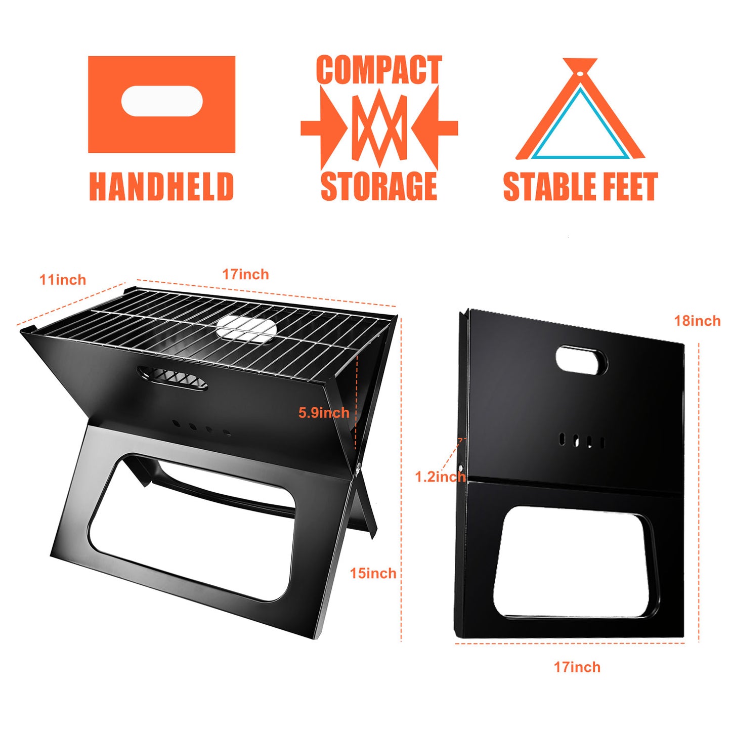 Portable Foldable Charcoal BBQ Grill for Camping & Outdoor Use