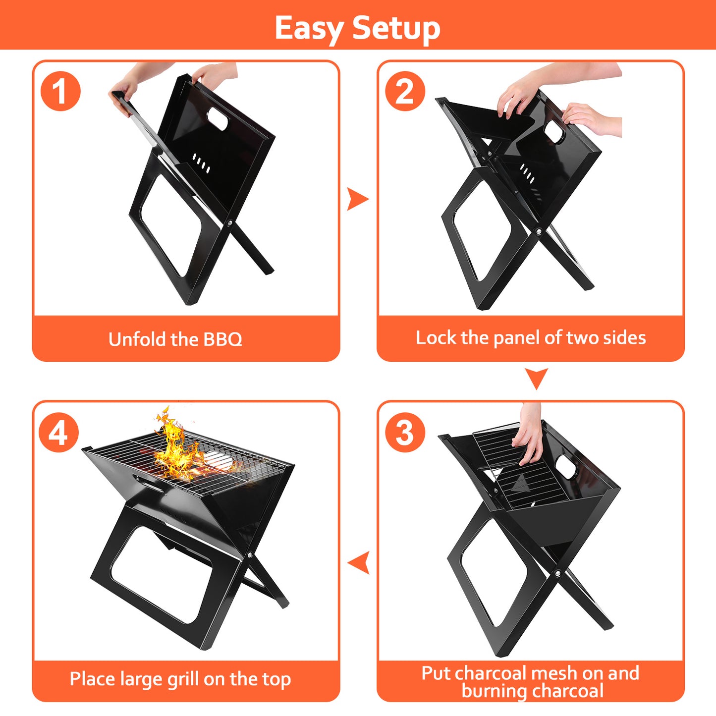 Portable Foldable Charcoal BBQ Grill for Camping & Outdoor Use