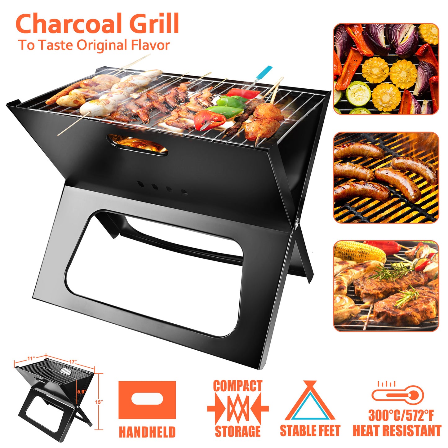 Portable Foldable Charcoal BBQ Grill for Camping & Outdoor Use