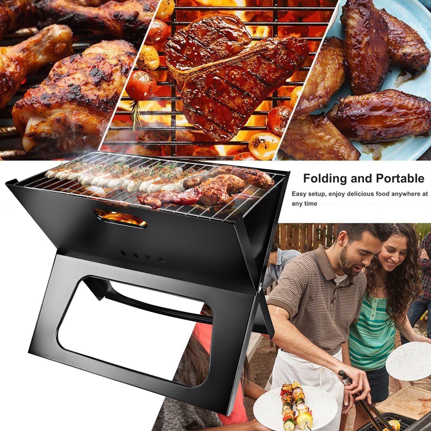 Portable Foldable Charcoal BBQ Grill for Camping & Outdoor Use