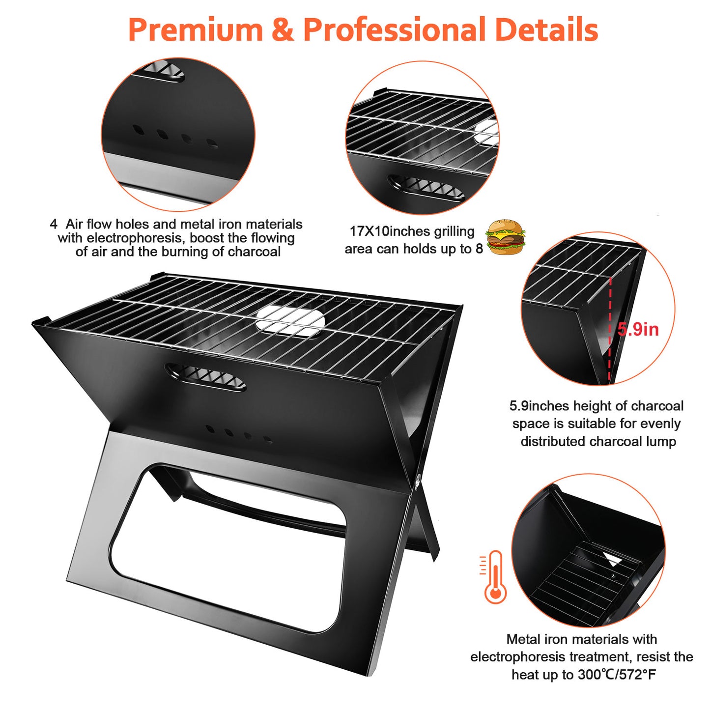 Portable Foldable Charcoal BBQ Grill for Camping & Outdoor Use