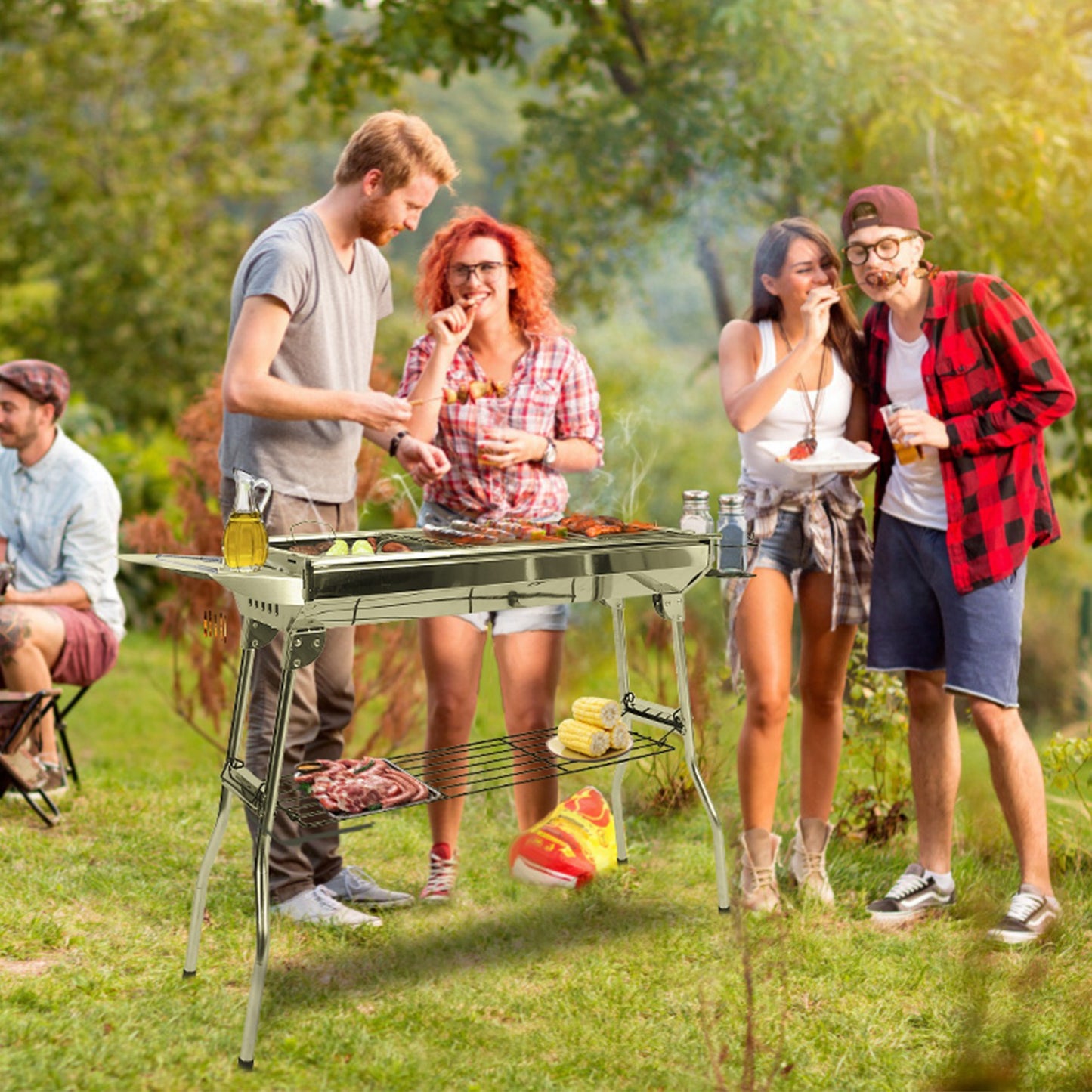 Portable Charcoal Grill - Foldable BBQ Suitcase for Camping