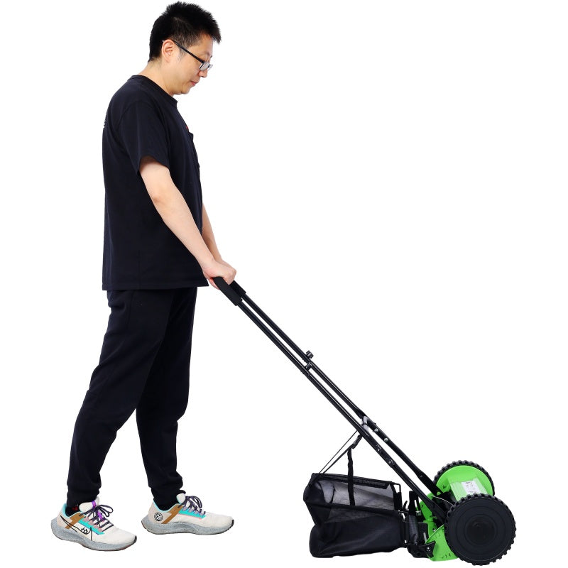 14-Inch 5-Blade Reel Lawn Mower - Manual Grass Cutter with Adjustable Height