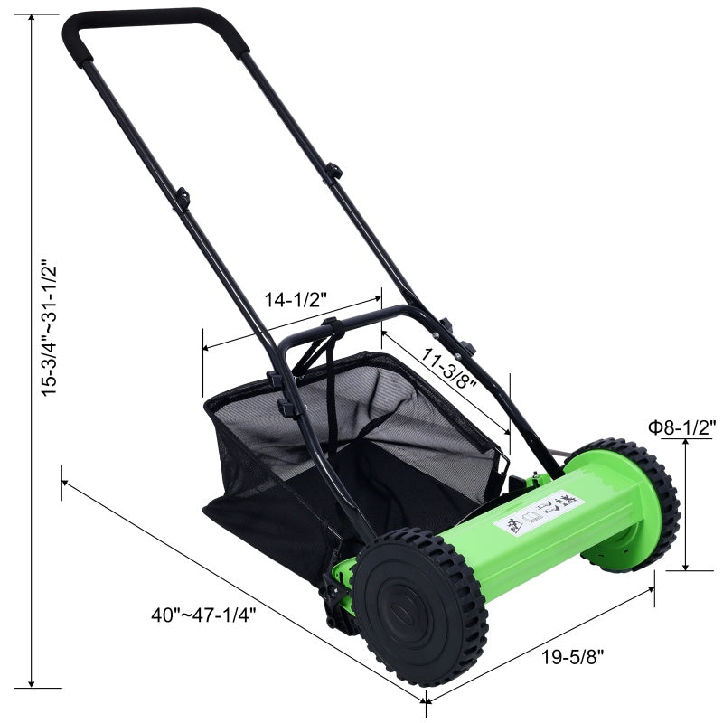 14-Inch 5-Blade Reel Lawn Mower - Manual Grass Cutter with Adjustable Height