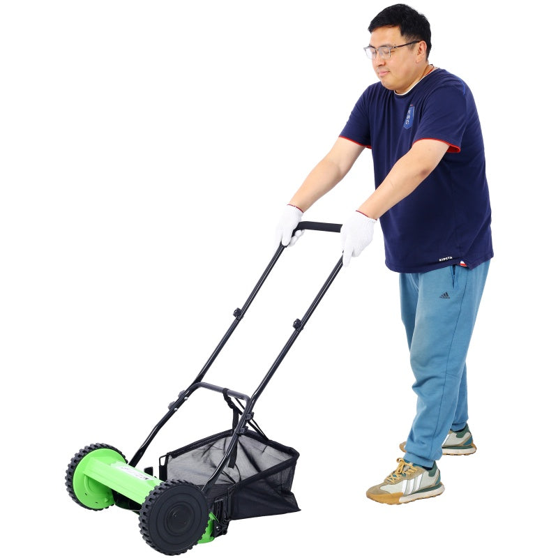 14-Inch 5-Blade Reel Lawn Mower - Manual Grass Cutter with Adjustable Height