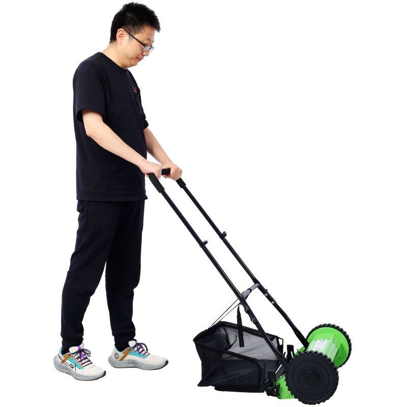 14-Inch 5-Blade Reel Lawn Mower - Manual Grass Cutter with Adjustable Height