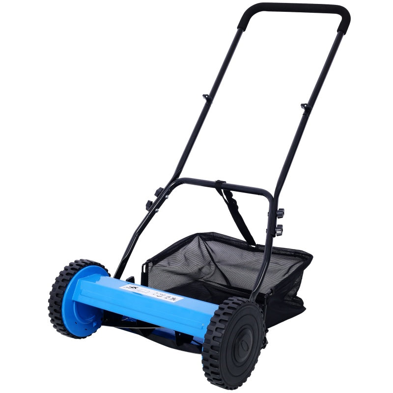 14-Inch Manual Reel Lawn Mower with Adjustable Blade & Grass Catcher - Blue