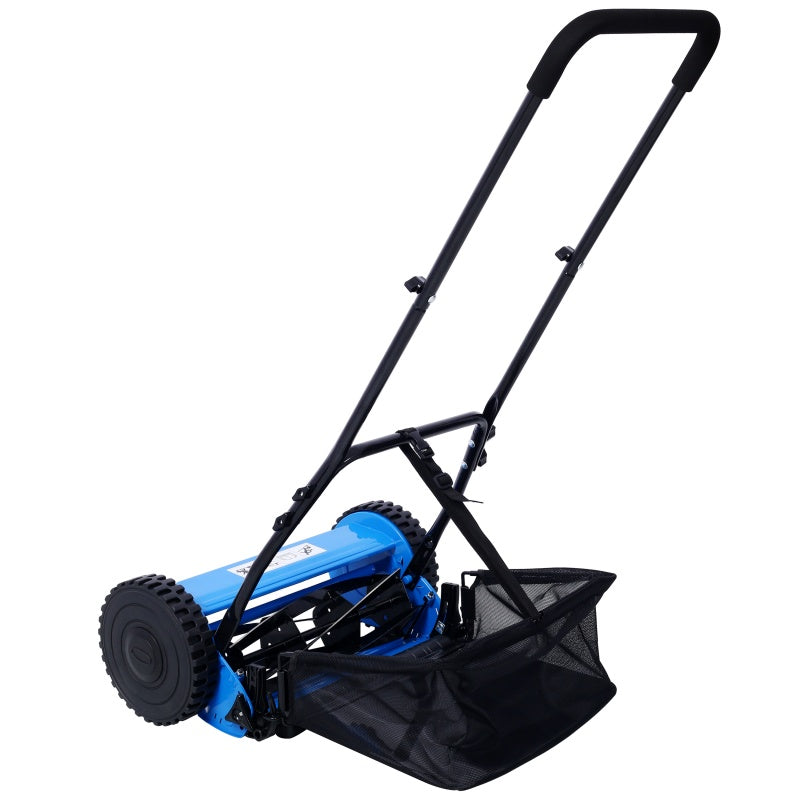 14-Inch Manual Reel Lawn Mower with Adjustable Blade & Grass Catcher - Blue
