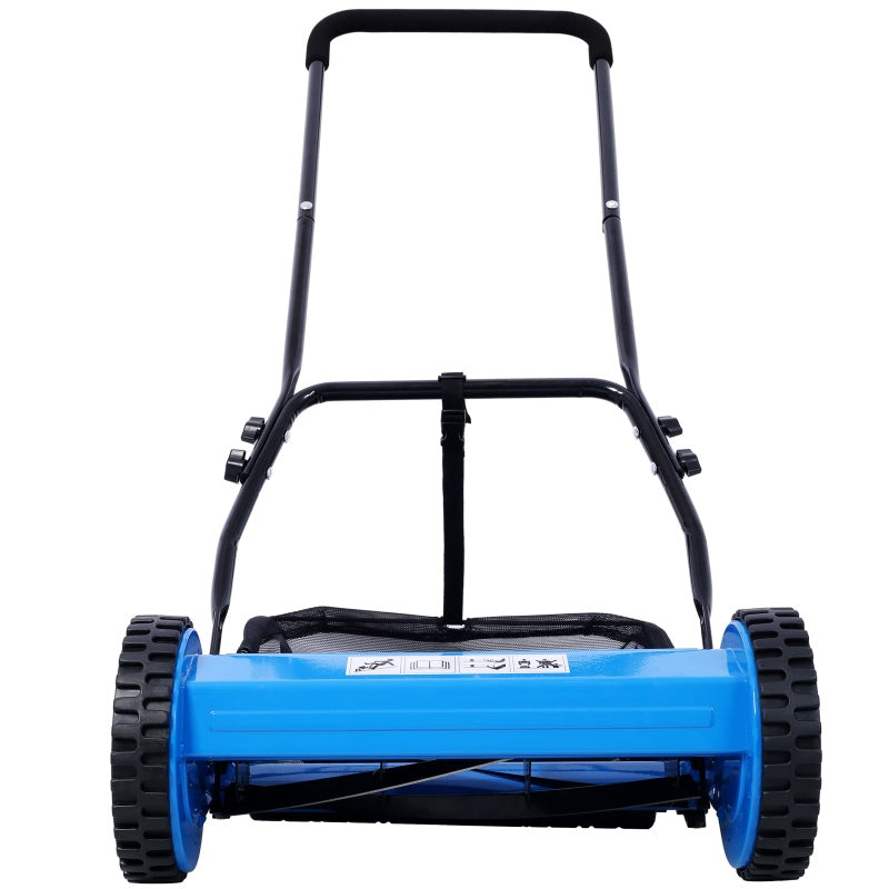 14-Inch Manual Reel Lawn Mower with Adjustable Blade & Grass Catcher - Blue
