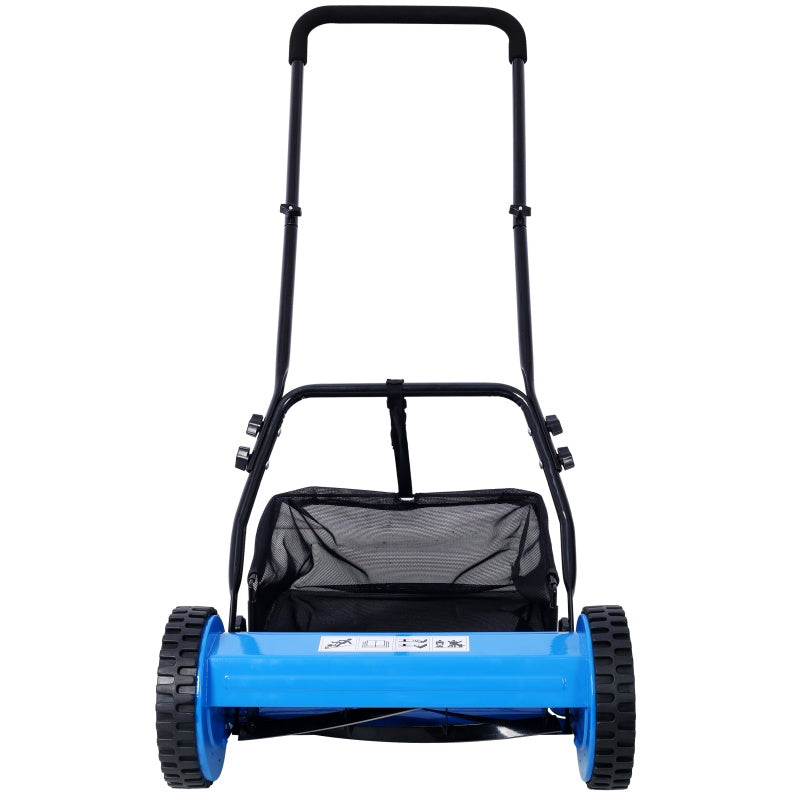 14-Inch Manual Reel Lawn Mower with Adjustable Blade & Grass Catcher - Blue