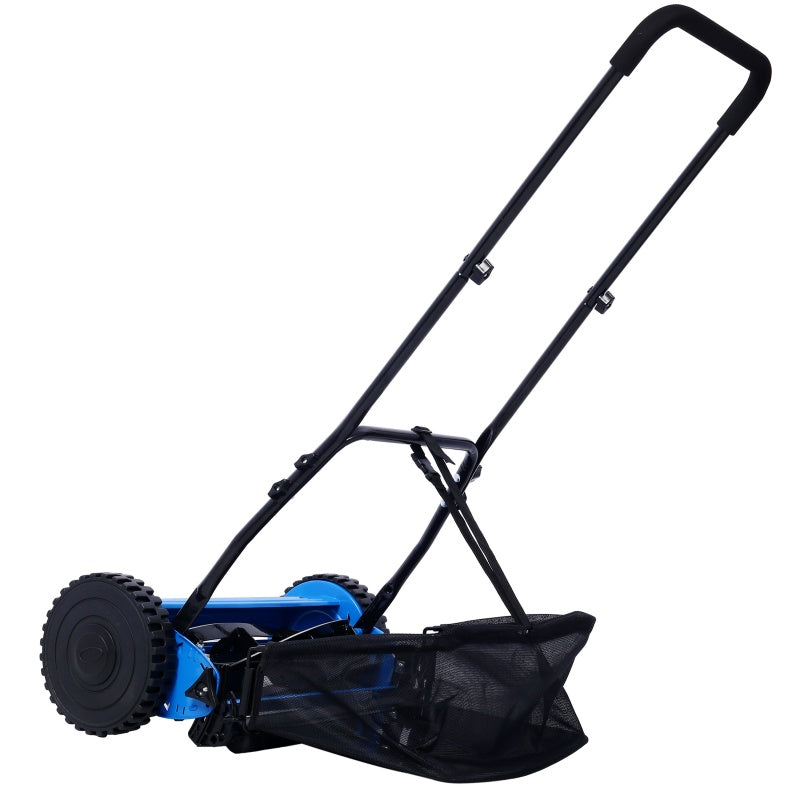 14-Inch Manual Reel Lawn Mower with Adjustable Blade & Grass Catcher - Blue
