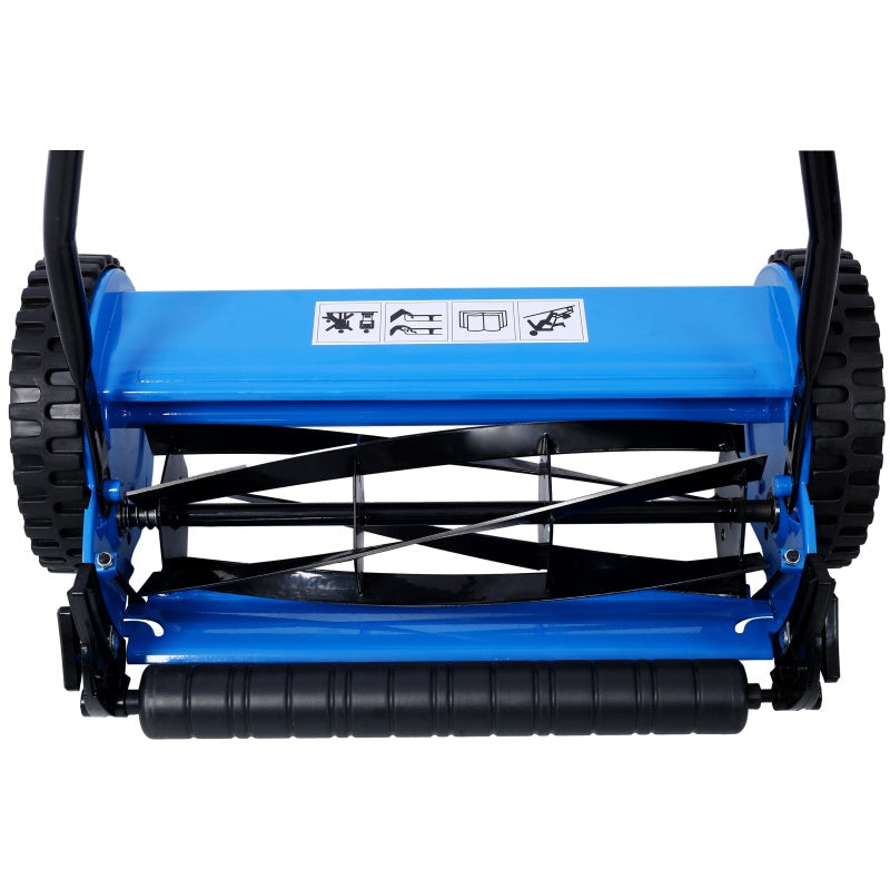 14-Inch Manual Reel Lawn Mower with Adjustable Blade & Grass Catcher - Blue