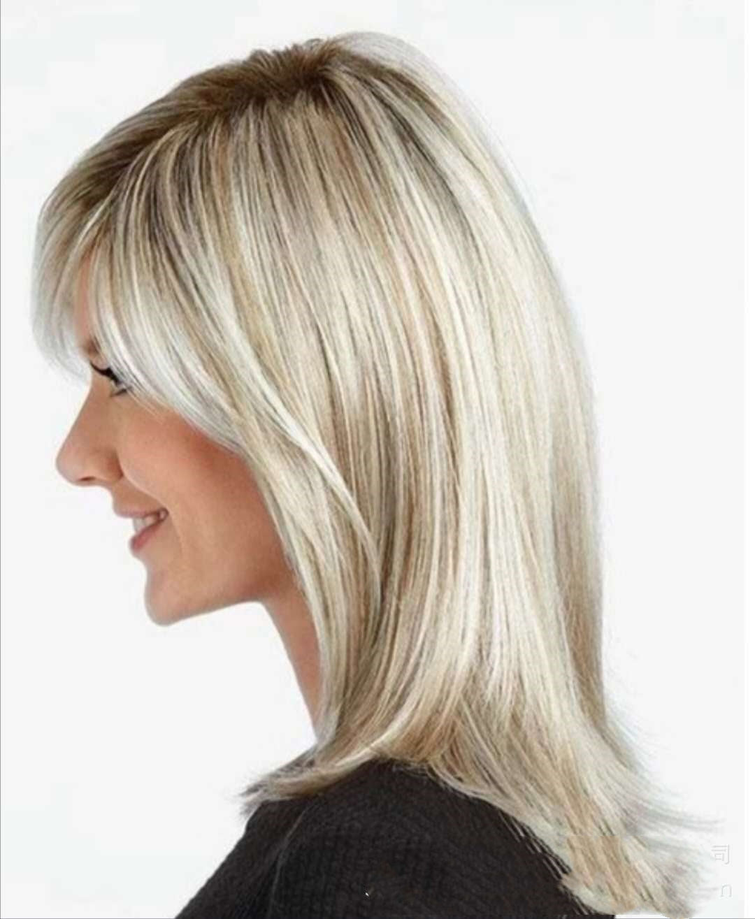 Synthetic Cosplay Wig for Long Hair with Platinum Highlights and Brown Gradient - Oblique Bangs