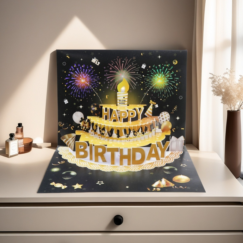 3D Happy Birthday Card with Envelope - Black, 15x20cm