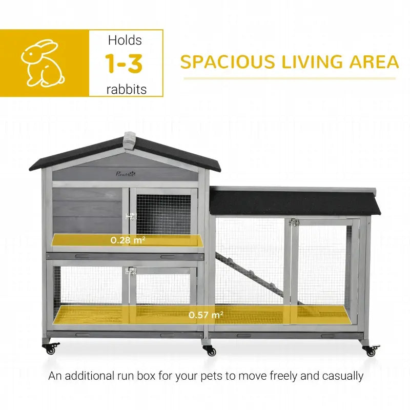 Outdoor Wooden Rabbit Hutch with Wheels, Run Box, Ramp & Slide-Out Tray
