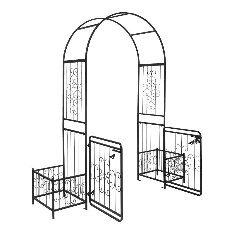 7.2ft Black Iron Garden Arch with Door and Planting Frame for Courtyard