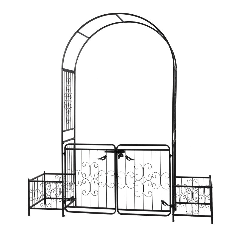 7.2ft Black Iron Garden Arch with Door and Planting Frame for Courtyard