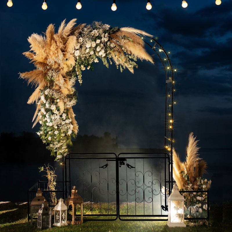 7.2ft Black Iron Garden Arch with Door and Planting Frame for Courtyard