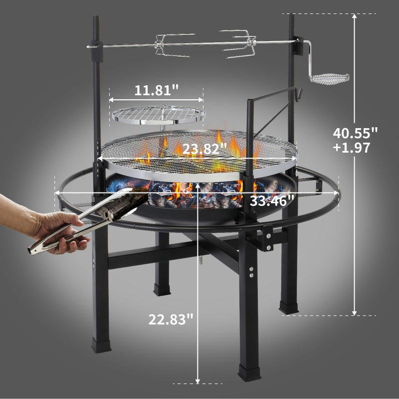 Round Black Iron Camping Grill – Durable & Portable