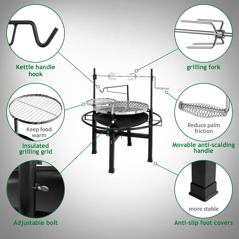 Round Black Iron Camping Grill – Durable & Portable