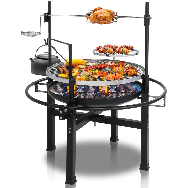 Round Black Iron Camping Grill – Durable & Portable