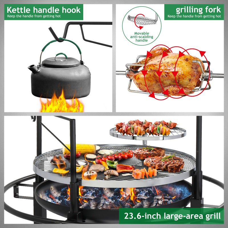 Round Black Iron Camping Grill – Durable & Portable