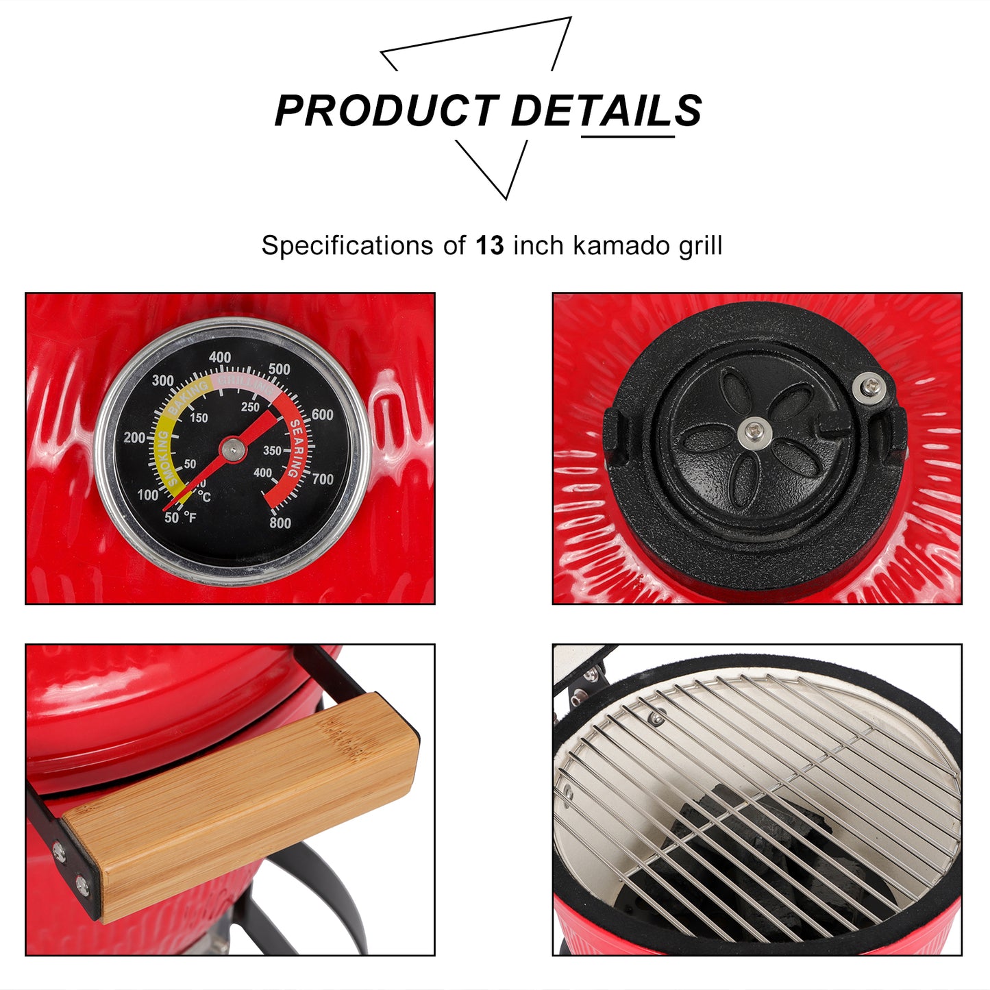 Ceramic 13-Inch Round Oven Grill - Fuel Efficient & Versatile