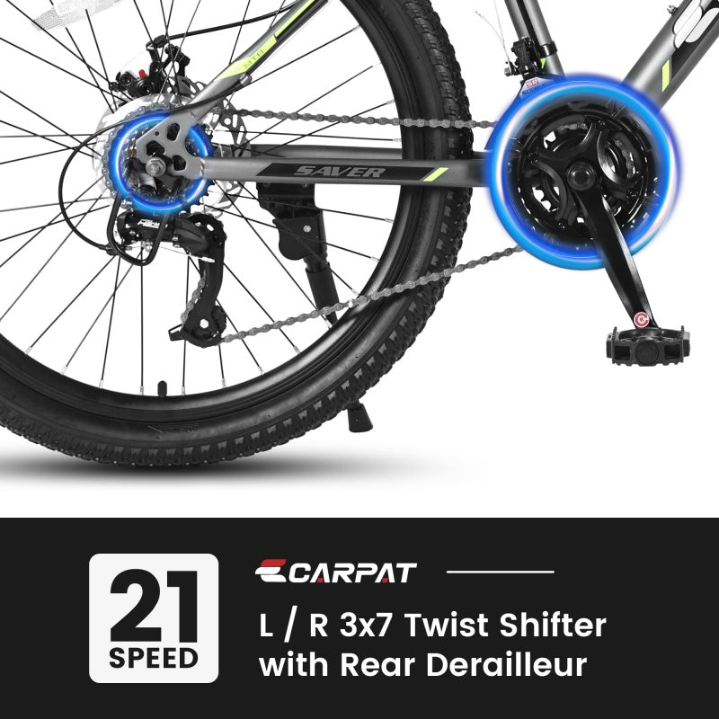 24 Inch Mountain Bike for Boys & Girls - Shimano 21 Speed, Dual Disc Brakes
