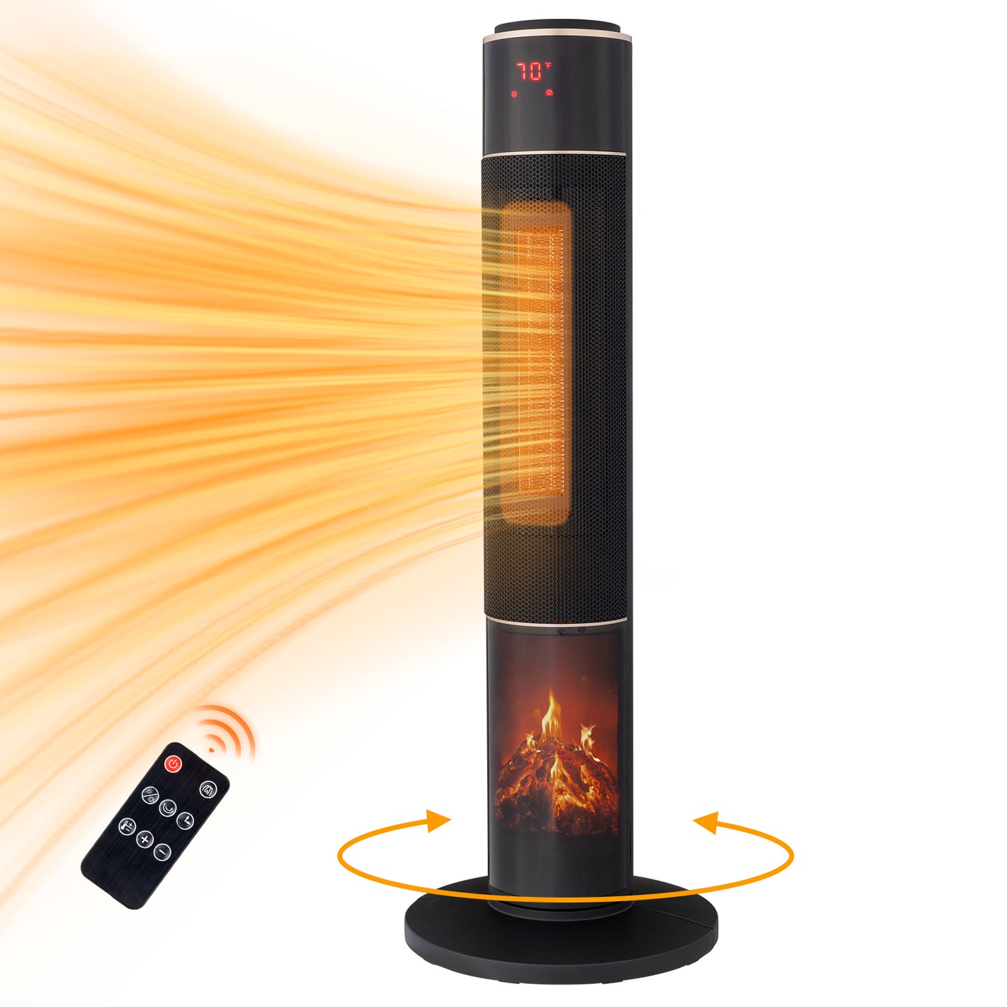 32inch Tower Space Heater with 3D Flame Effect, 1500W Portable Electric Heater with Thermostat, Oscillation, Timer & Remote