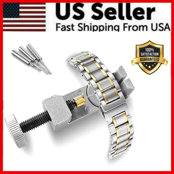 Adjustable Watch Band Link Remover Tool Kit with Spare Pins - Silver