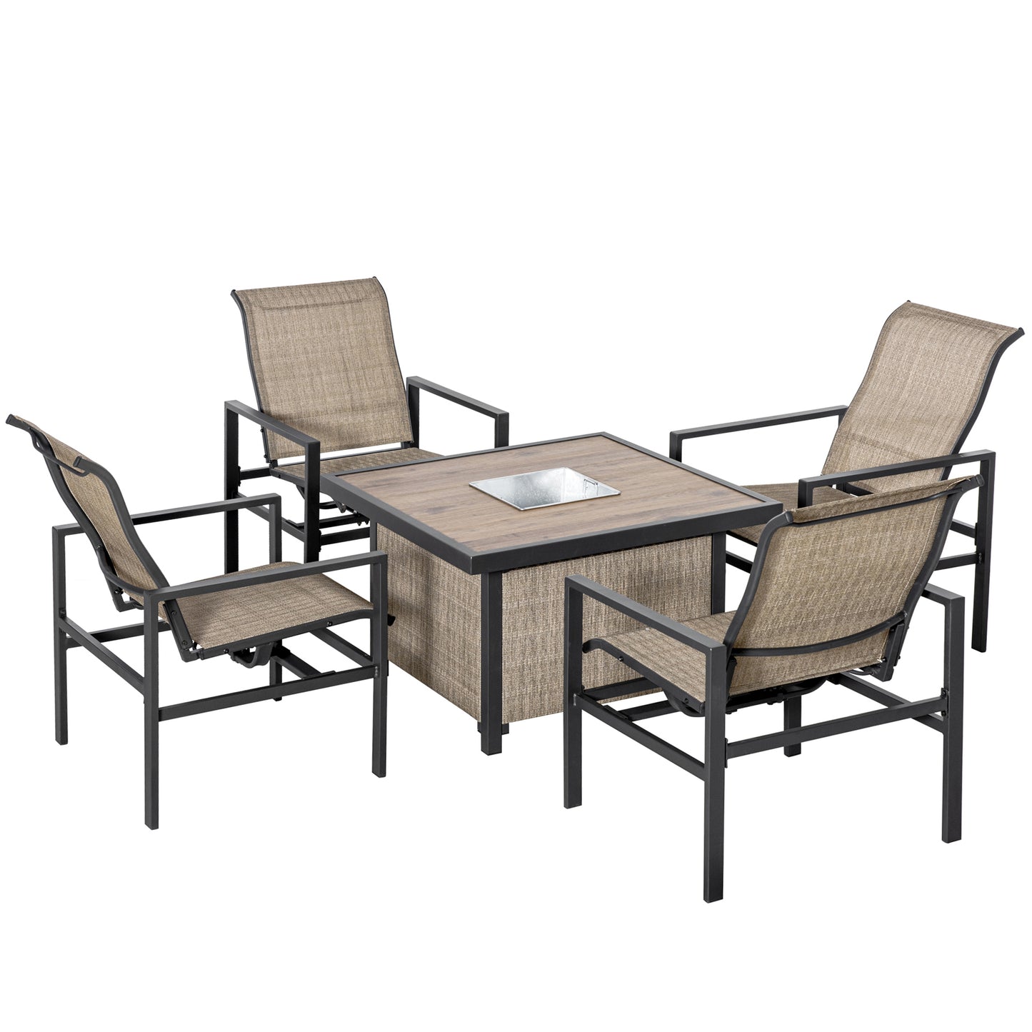5-Piece Outdoor Dining Set with Ice Bucket & 4 Rocking Chairs - Beige