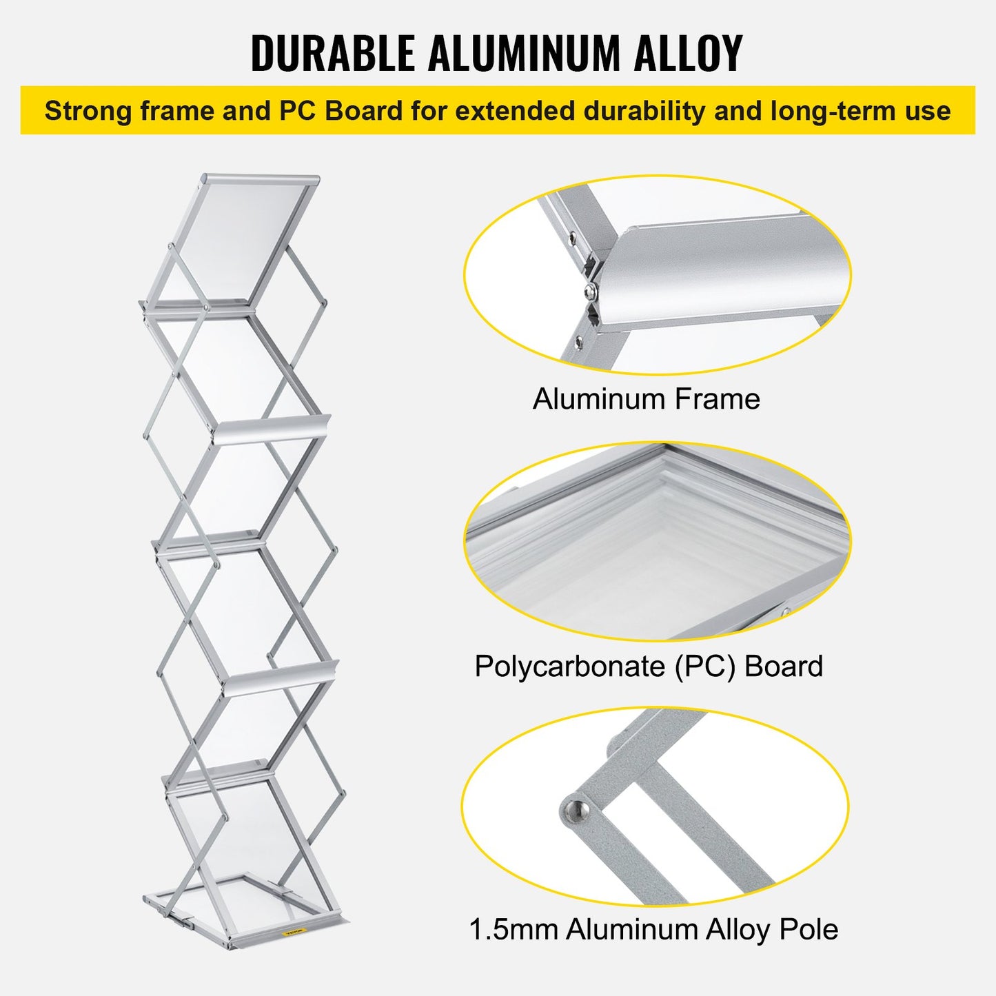 6-Pocket Aluminum Magazine Rack with Carrying Bag - Silver