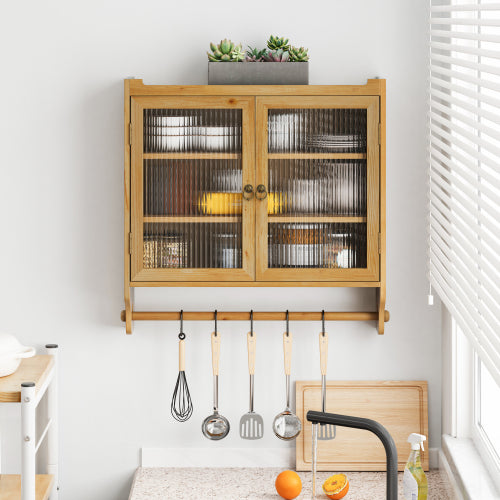 Vintage Double Door Wall Cabinet - Natural Wood Finish