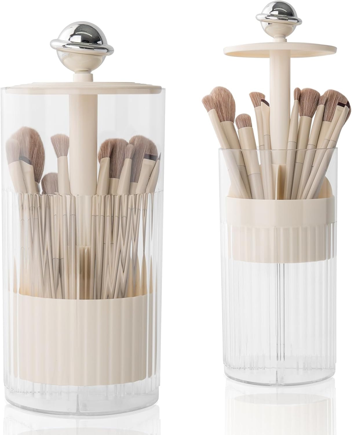Upgraded Press-Pop Makeup Brush Holder with Lid - Dustproof & Compact Vanity Organizer