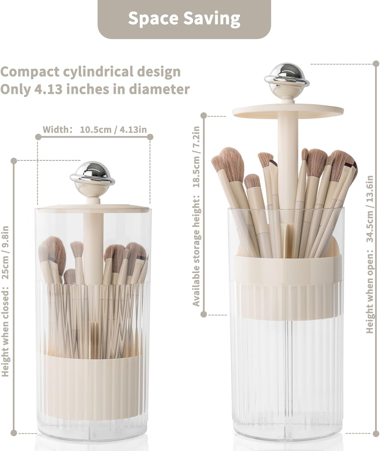 Upgraded Press-Pop Makeup Brush Holder with Lid - Dustproof & Compact Vanity Organizer