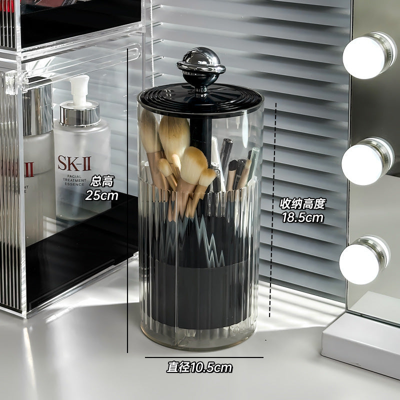 Upgraded Press-Pop Makeup Brush Holder with Lid - Dustproof & Compact Vanity Organizer