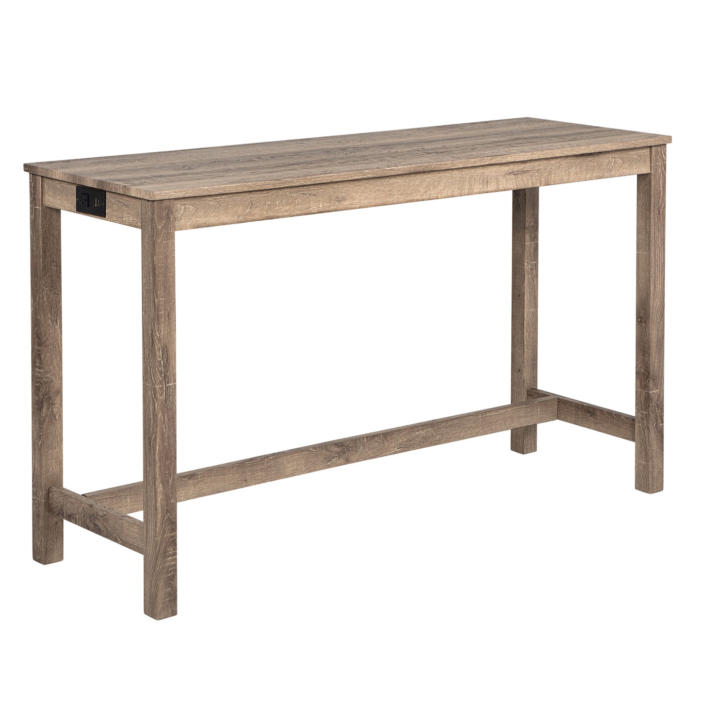 4-Piece Bar Table Set with Power Outlet and 3 Stools - Brown
