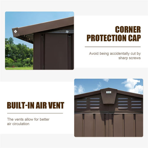 11x9 Metal Garden Storage Shed with Galvanized Steel Frame & Windows, Lockable Door - Dark Gray
