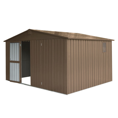 11x9 Metal Garden Storage Shed with Galvanized Steel Frame & Windows, Lockable Door - Dark Gray