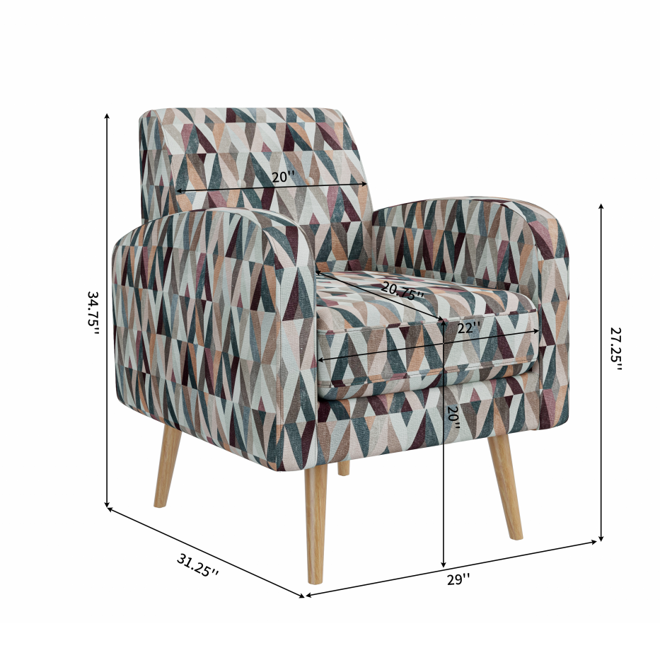 Darien Accent Arm Chair - Red and Tan Prism Pattern