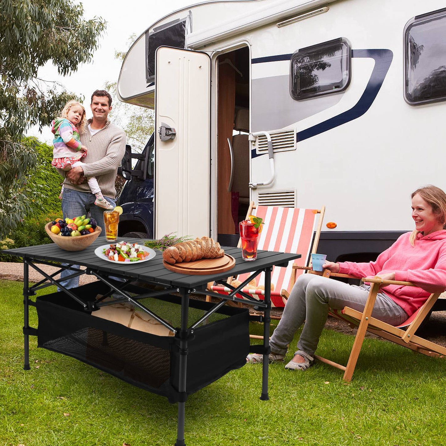 Portable Folding Camping Table - Lightweight Aluminum - Black