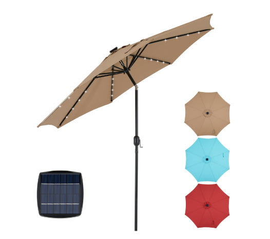 10ft Solar LED Patio Umbrella with Tilt Adjustment & UV Protection