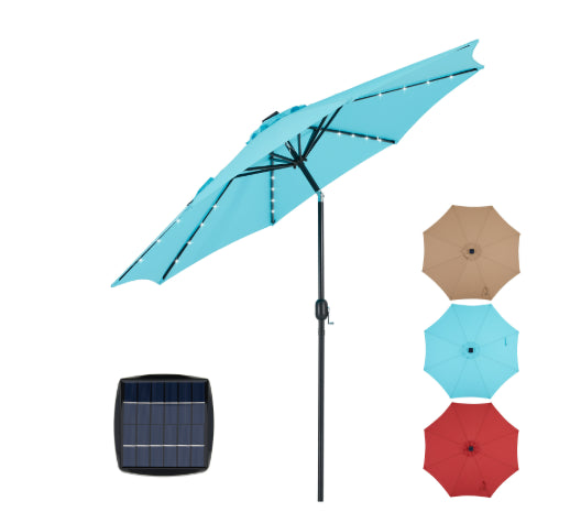10ft Solar LED Patio Umbrella with Tilt Adjustment & UV Protection