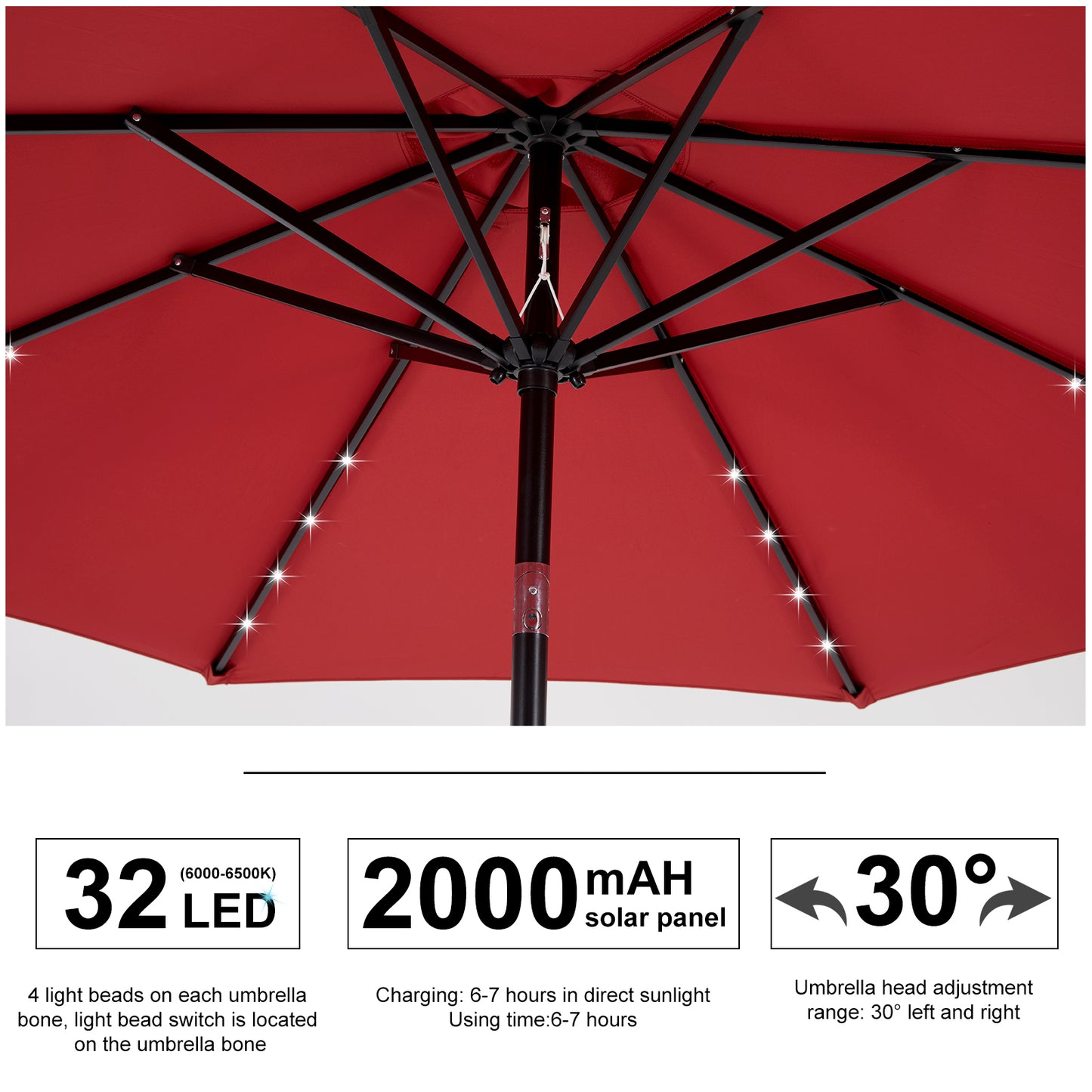 10ft Solar LED Patio Umbrella with Tilt Adjustment & UV Protection